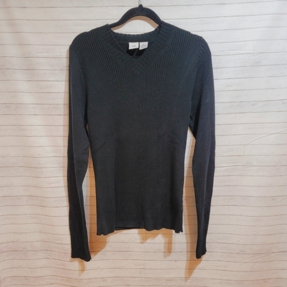 ARMANI EXCHANGE BLACK RIBBED FITTED SWEATER, SZ LARGE - Picture 2 of 8